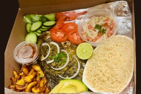Seasoned fish assorted veggies and came with complementary Alloko and your choice of French fries or Attieke. fried rice is an extra charge.